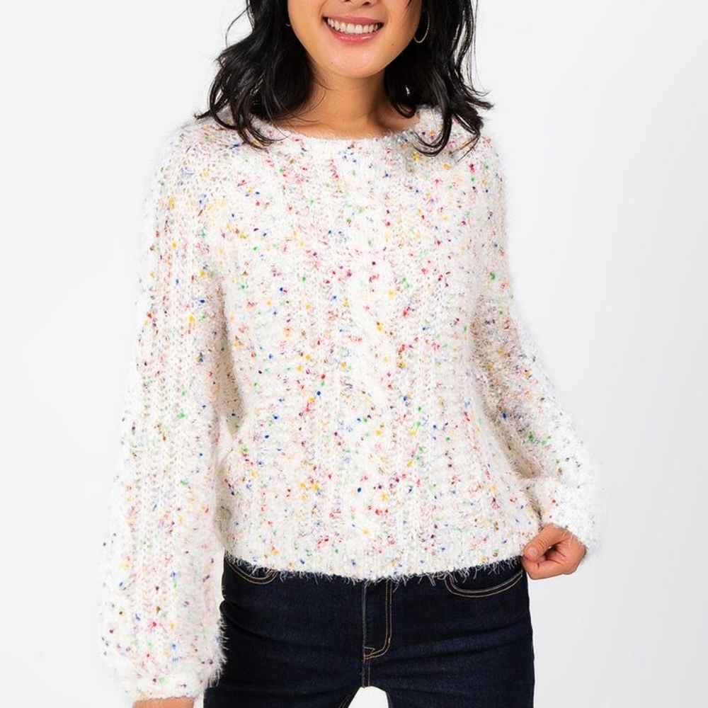 NWOT Fransecas Balloon Sleeve Knit Crew Sweater
